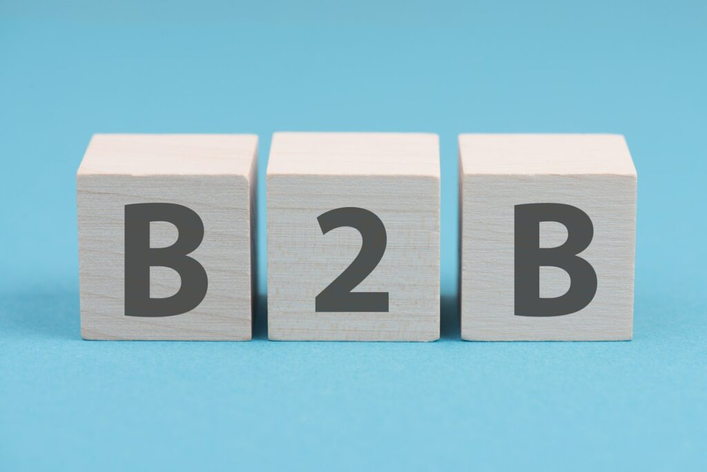 The word B2B is standing on wooden cubes