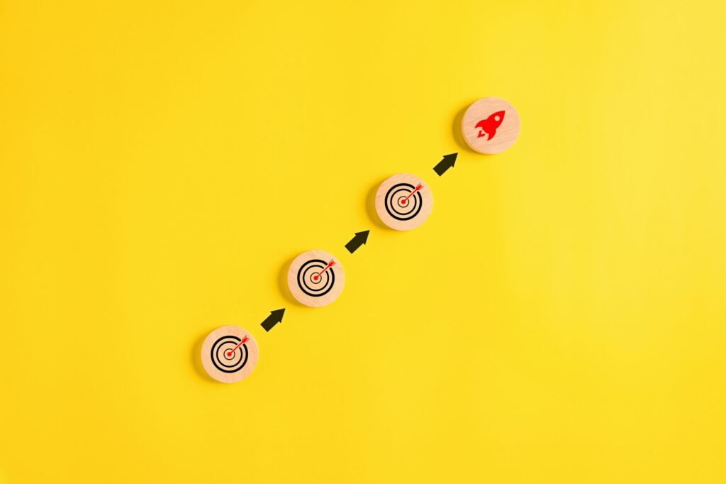Target goal and rocket icons for new business start up